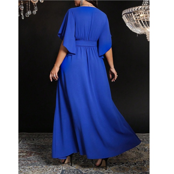 Plus Royal Blue Butterfly Sleeve Belted Split Hem Maxi Dress - Picture 4 of 4
